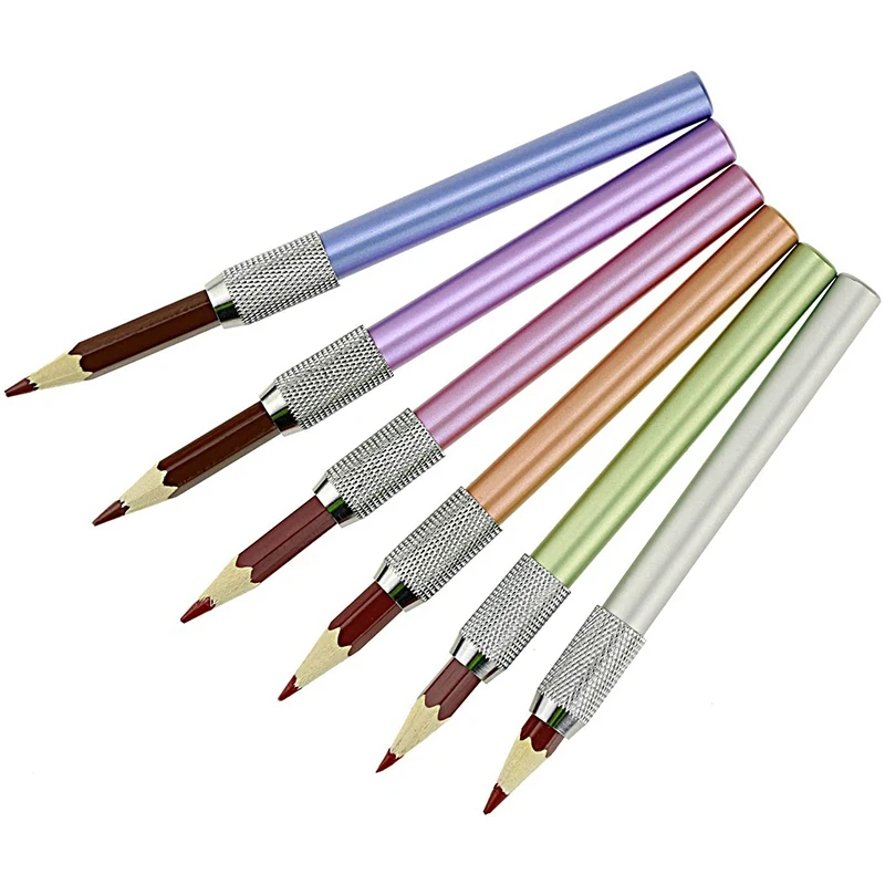 10PCS Pencil Extender Holder Adjustable Pencil Lengthener Tool With 6PCS Metal Color Rod Single-End Pencil Extender