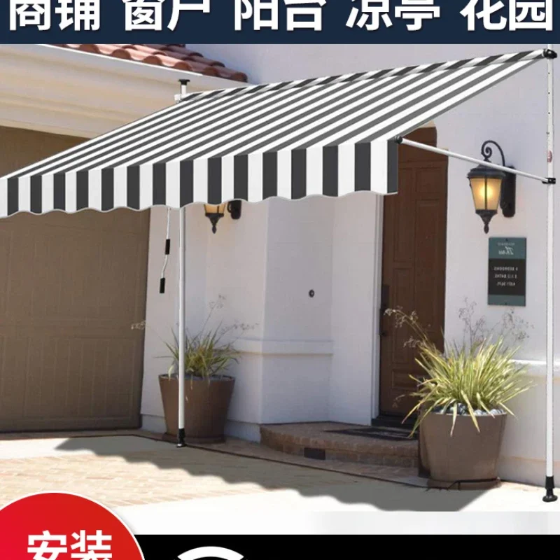 

Store awning-free folding telescopic canopy shop façade awning eaves household balcony curtain hand-cranking