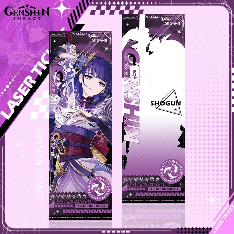 

Anime Genshin Impact Raiden Shogun Yae Miko Keqing Cosplay ambitus Laser ticket bookmark Two sided Game