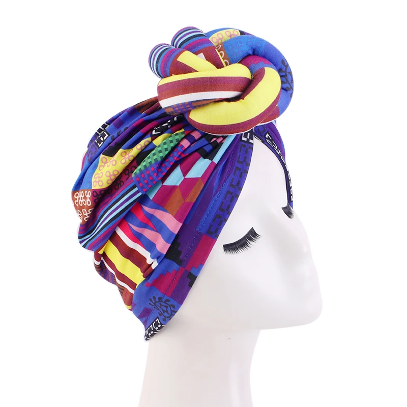 Turbante anudado con estampado Floral africano para Mujer, gorro de quimio, pañuelo para la cabeza, gorro, Turbante para fiesta y boda