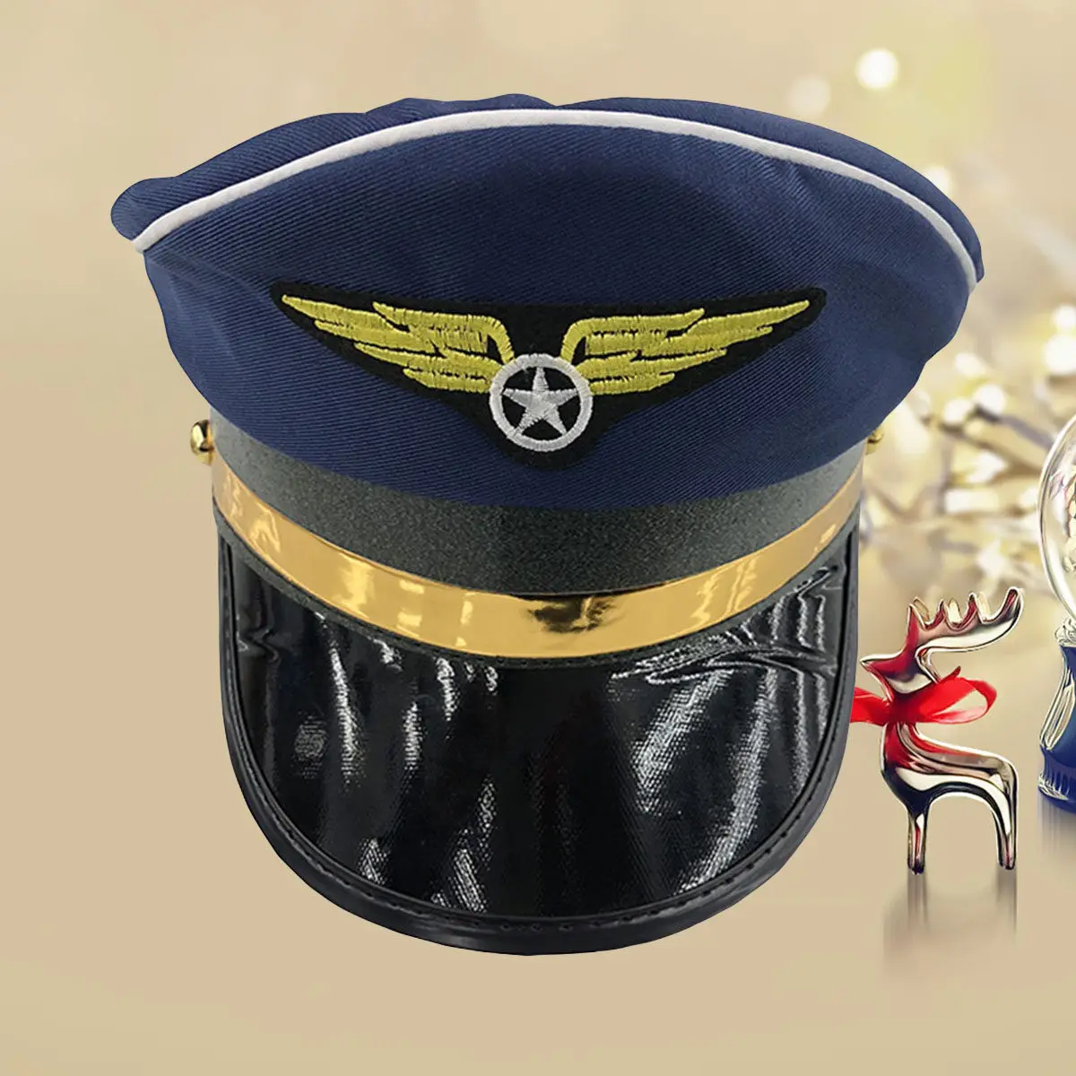 Navy Blue Police Hat 58Cm Head Circumference Premium Military Style Cosplay Hat for Stage Performance Halloween Party