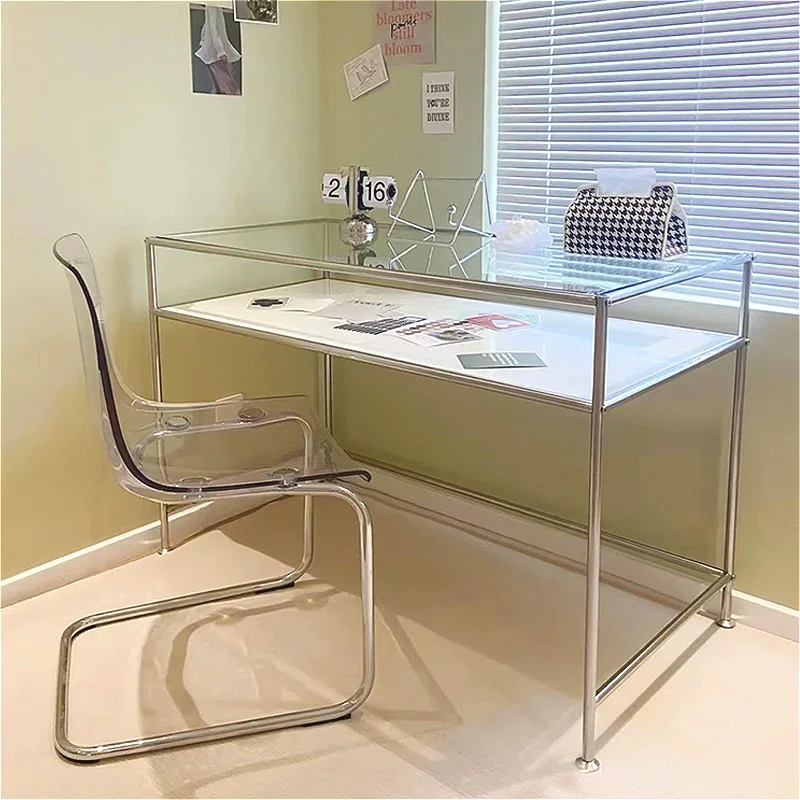 Modern Transparent Nail Tables Nordic Minimalism Iron Art Glass Tabletop Nail Tables Professional Aesthetictable Furniture FYMT