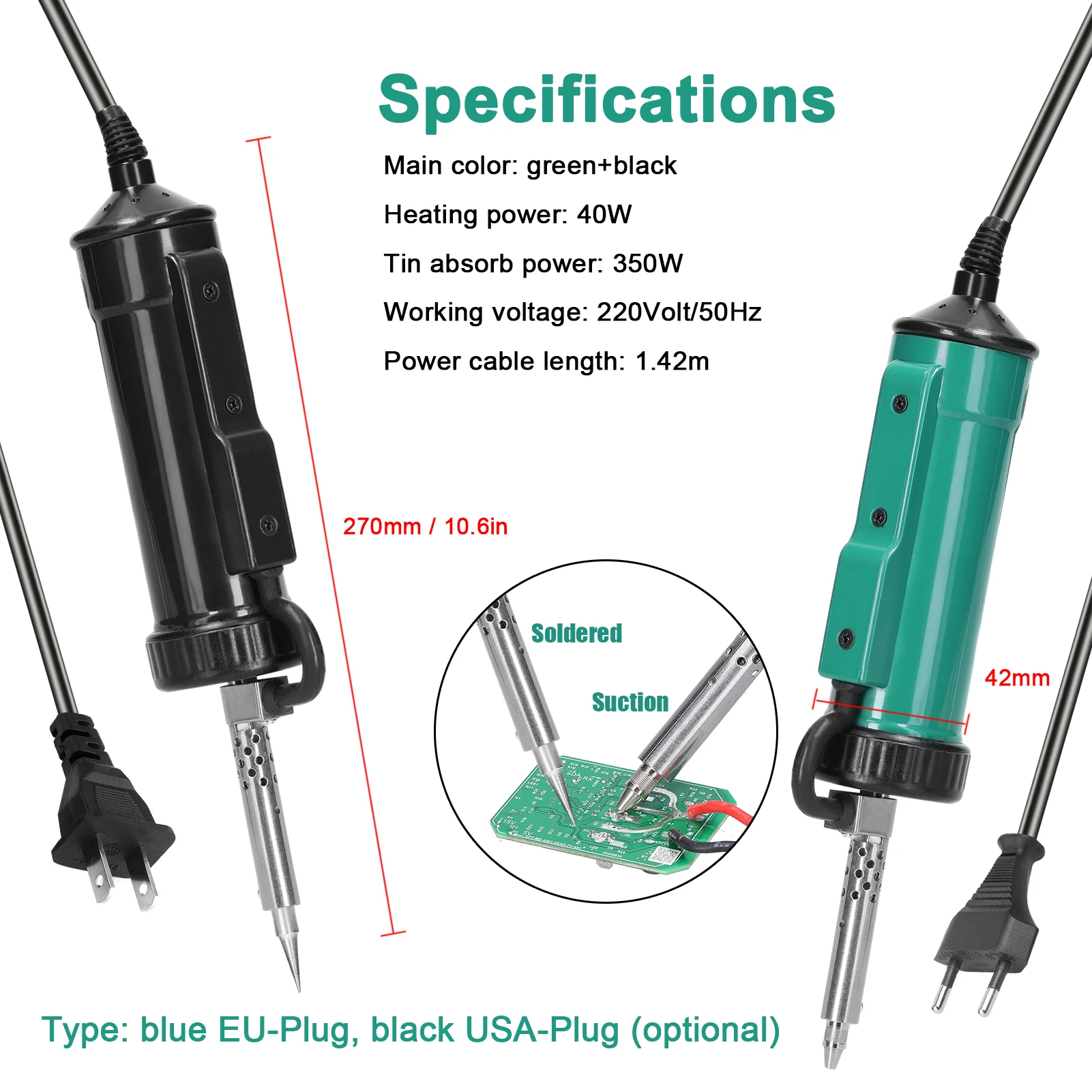 350W Electric Tin Absorber Powerful Dual-Purpose Electric Tin Sucker Tin Molten Device Quick Heat Electric Tin Removal Tool