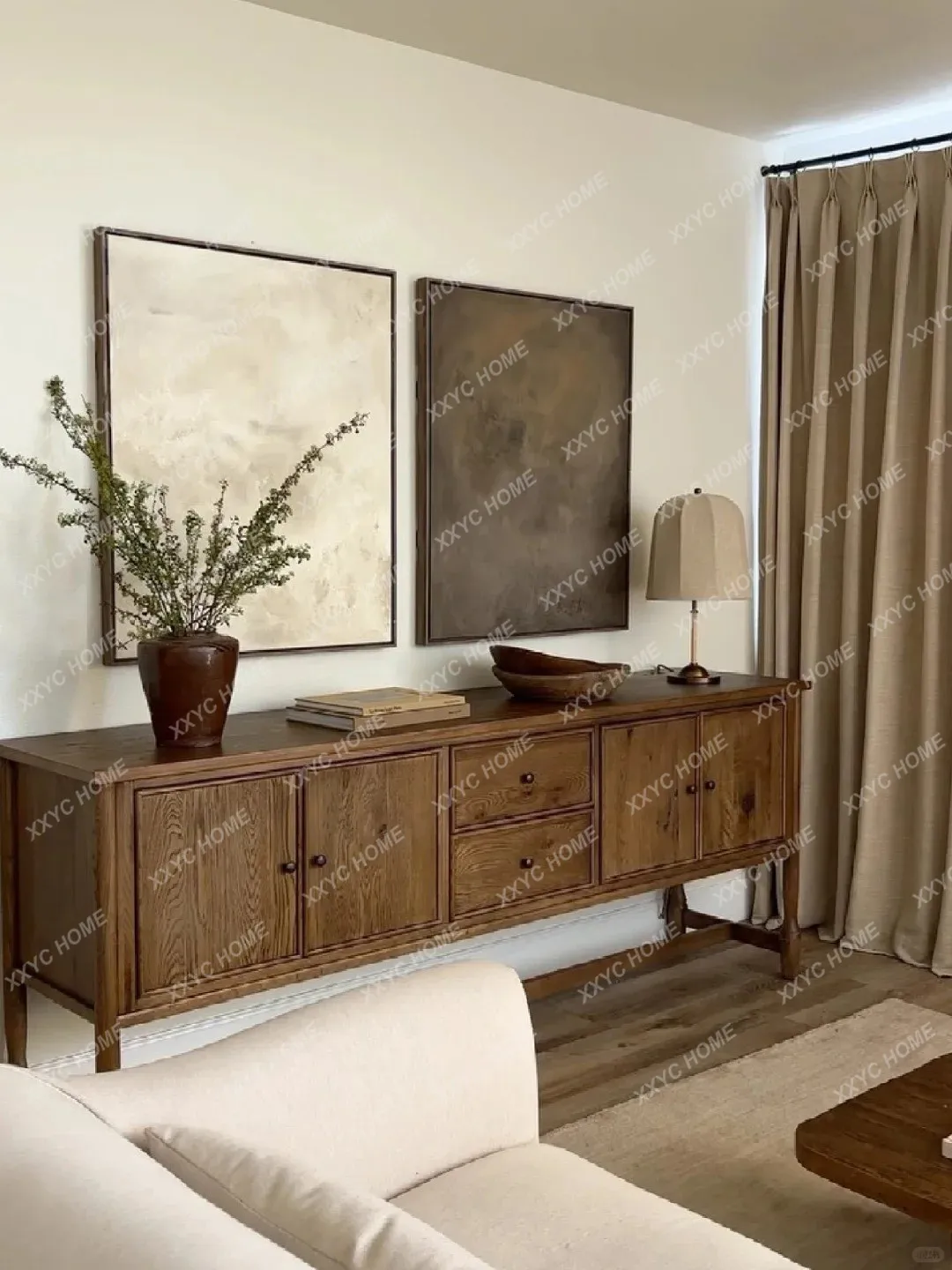 

Retro solid wood entrance table living room TV cabinet floor locker