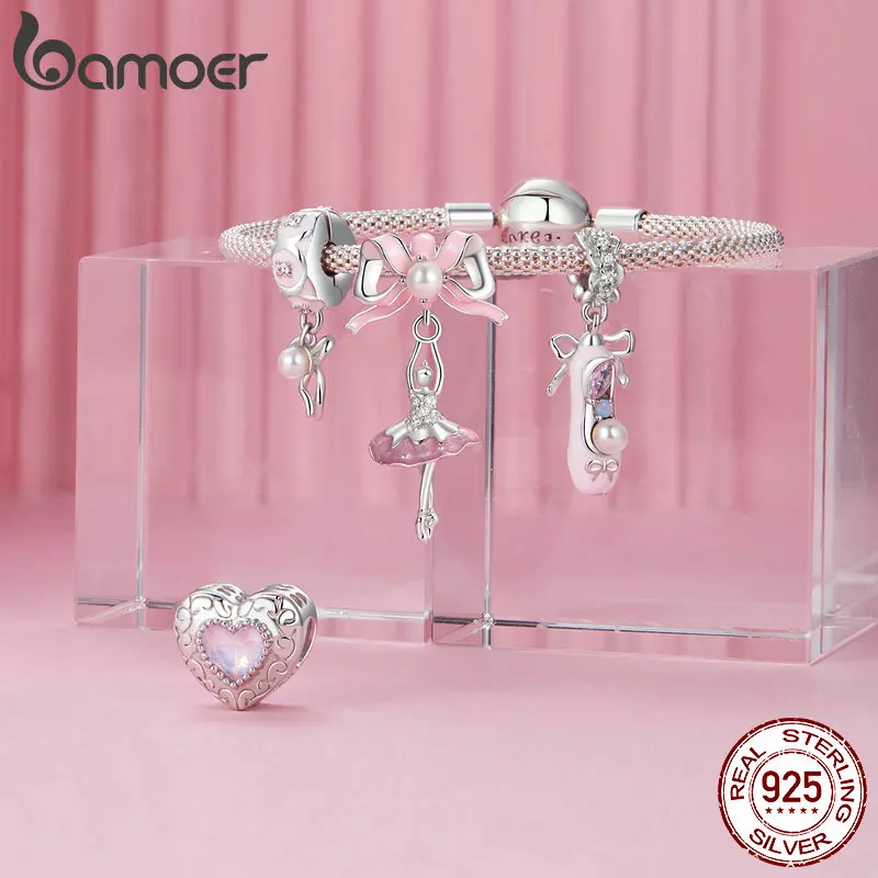 

Bamoer 100%925 Sterling Silver Ballet Girl Shoe Swan Pendant Charm For Women Fit Bracelet DIY Necklace Jewelry Birthday Gift