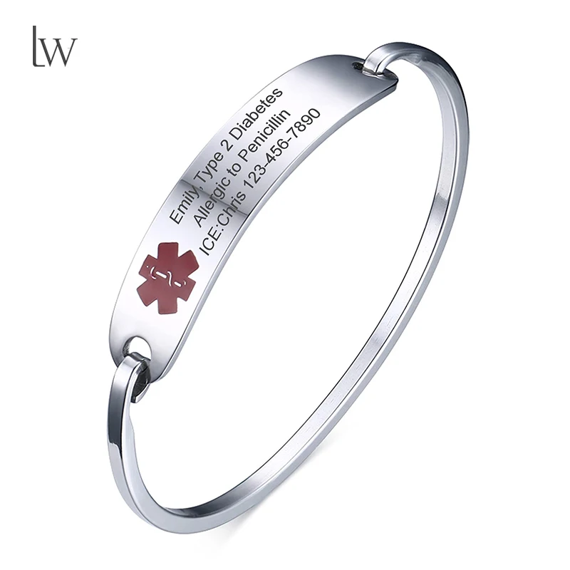 

Personalized Engrave Medical ID Bracelets Custom Medical Alert Bracelets Stainless Steel Emergency Medical Alert ID Bangle