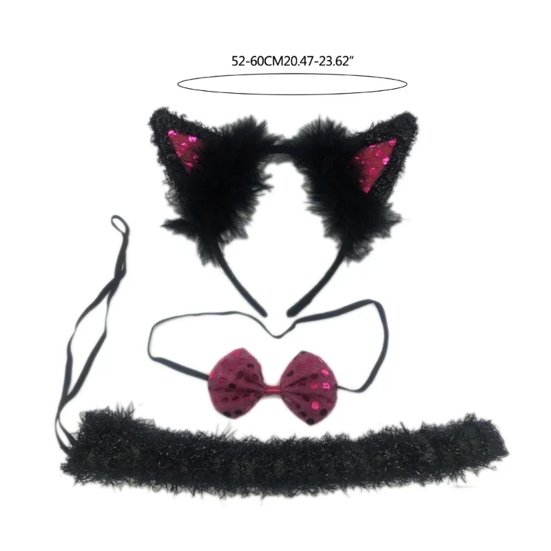 Frauen Mädchen Cosplay Tier Katze Ohren Stirnband Bogen Schwanz Fancy Party Dress Up Kostüme Zubehör Set R7RF