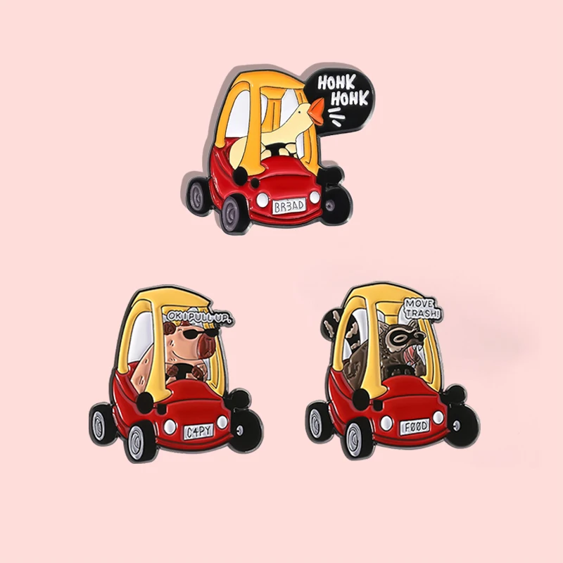 OK I Pull Up Funny Capybara Enamel Pins Cartoon Goose Driving Move Trash Raccoons Animal Brooch Lapel Badge Jewelry Accessories