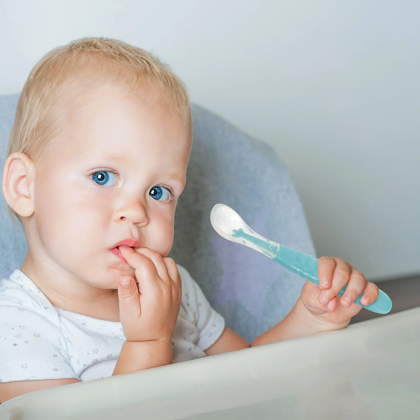 

Double Head Silicone Baby Feeding Spoon Soft Tip Dual End Fruit Scraper Soft Gum Friendly Infant Food Spoon Blue Color Feeding
