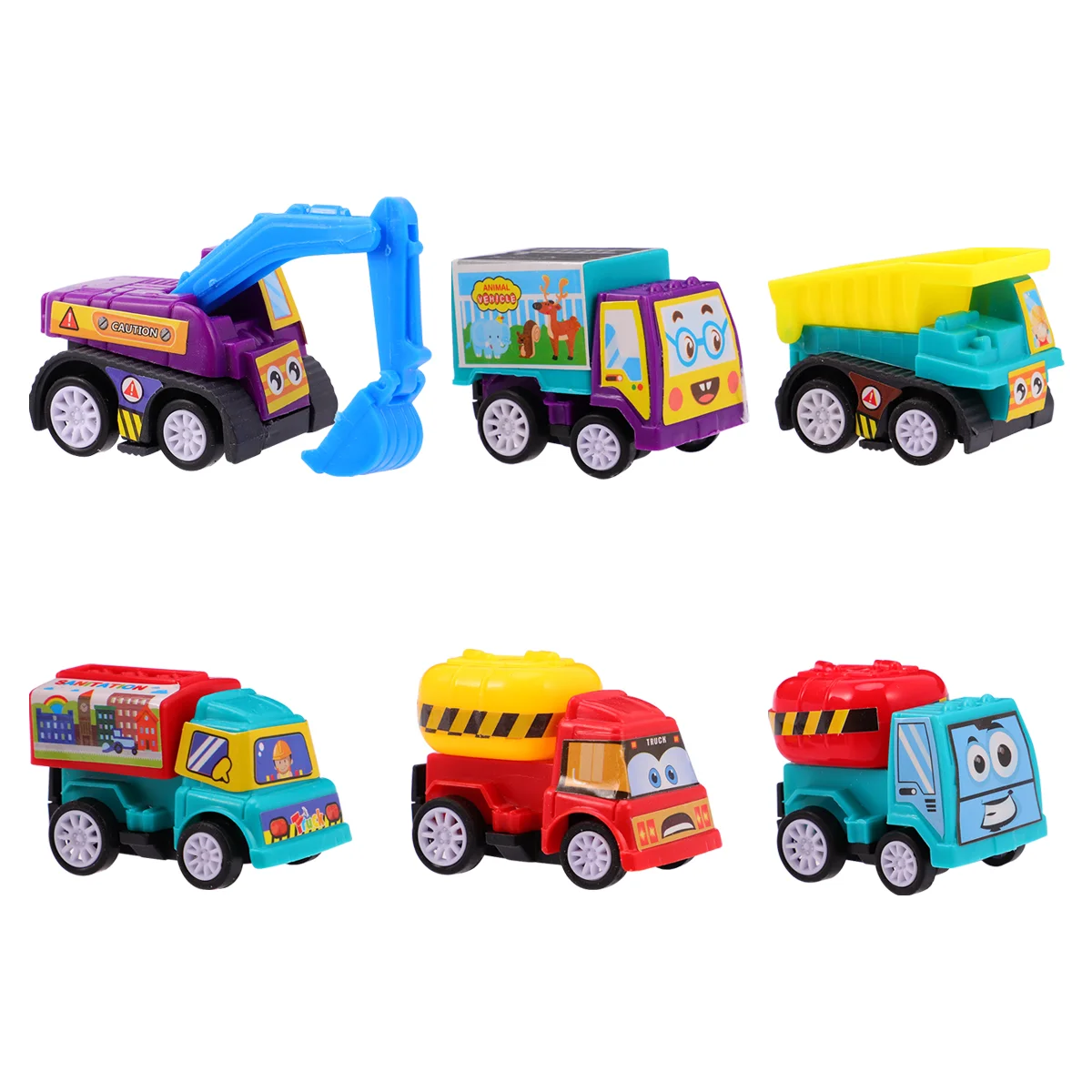 6 PCS Friction Powered Toys Early Educational Inertia Car Truck for Boys Safe Kids