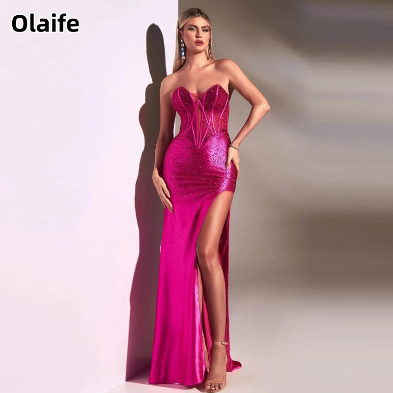 

Olaife Sequined Sweetheart Sleeveless Split Mermaid Prom Dress Mother Wear Sexy Evening Party Gown Vestidos De Noche