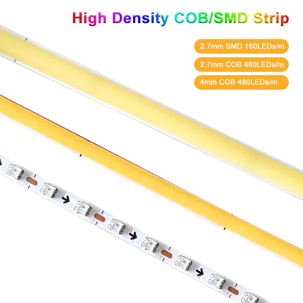 

2.7/4MM High Density COB Led Strip Light Flexible WS2812 RGBIC Addressable Individually Dream Color Ultra Narrow Tape DC5V DC12V