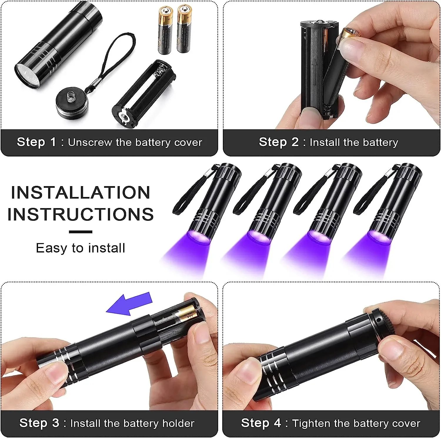 Mini UV Flashlights Ultraviolet Lamp UV Torch 395-400nm Black Light Flashlight UV Light Detector for Pet Urine Stain