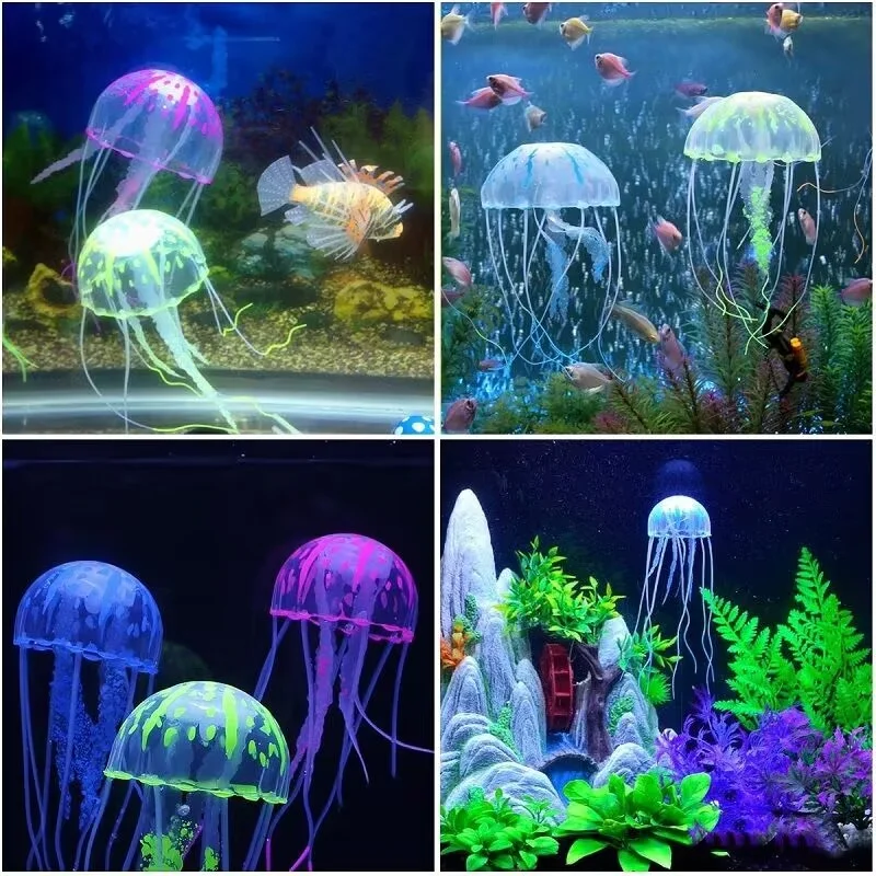 Adorno luminoso de silicona Artificial para pecera de hipocampo, decoración subacuática para acuario, Medusa