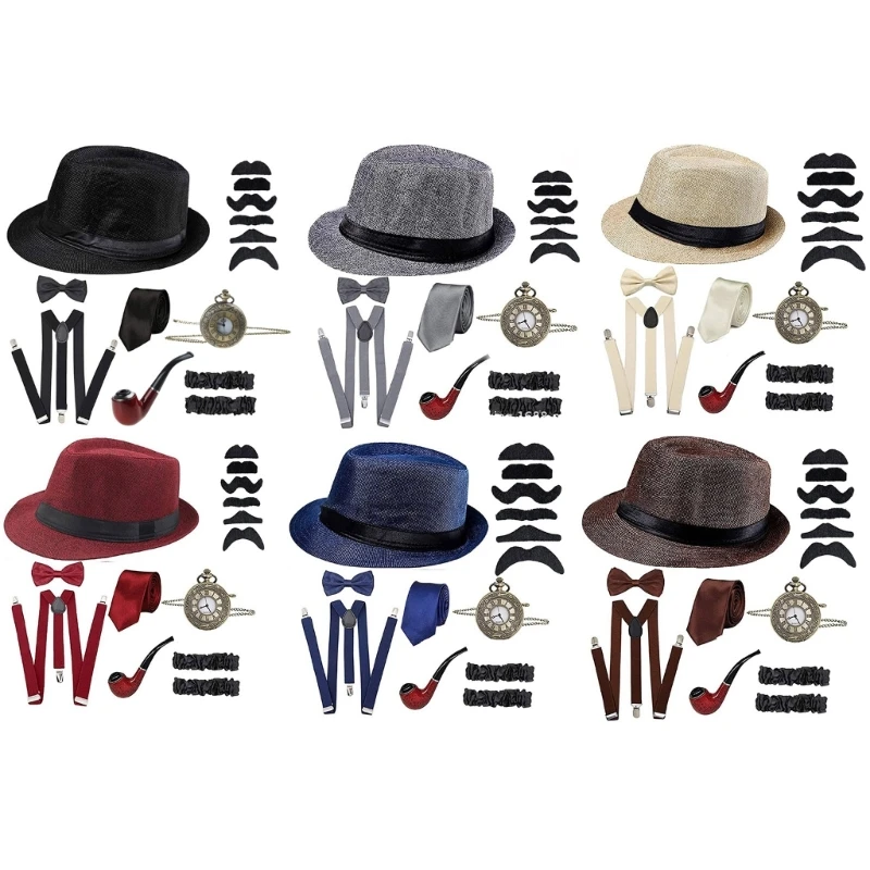 1920S Oude Man Kostuum Opa Accessoires 1920S Gangster Man Kostuum Opa Accessoires Set Carnavals Cosplay Supplies