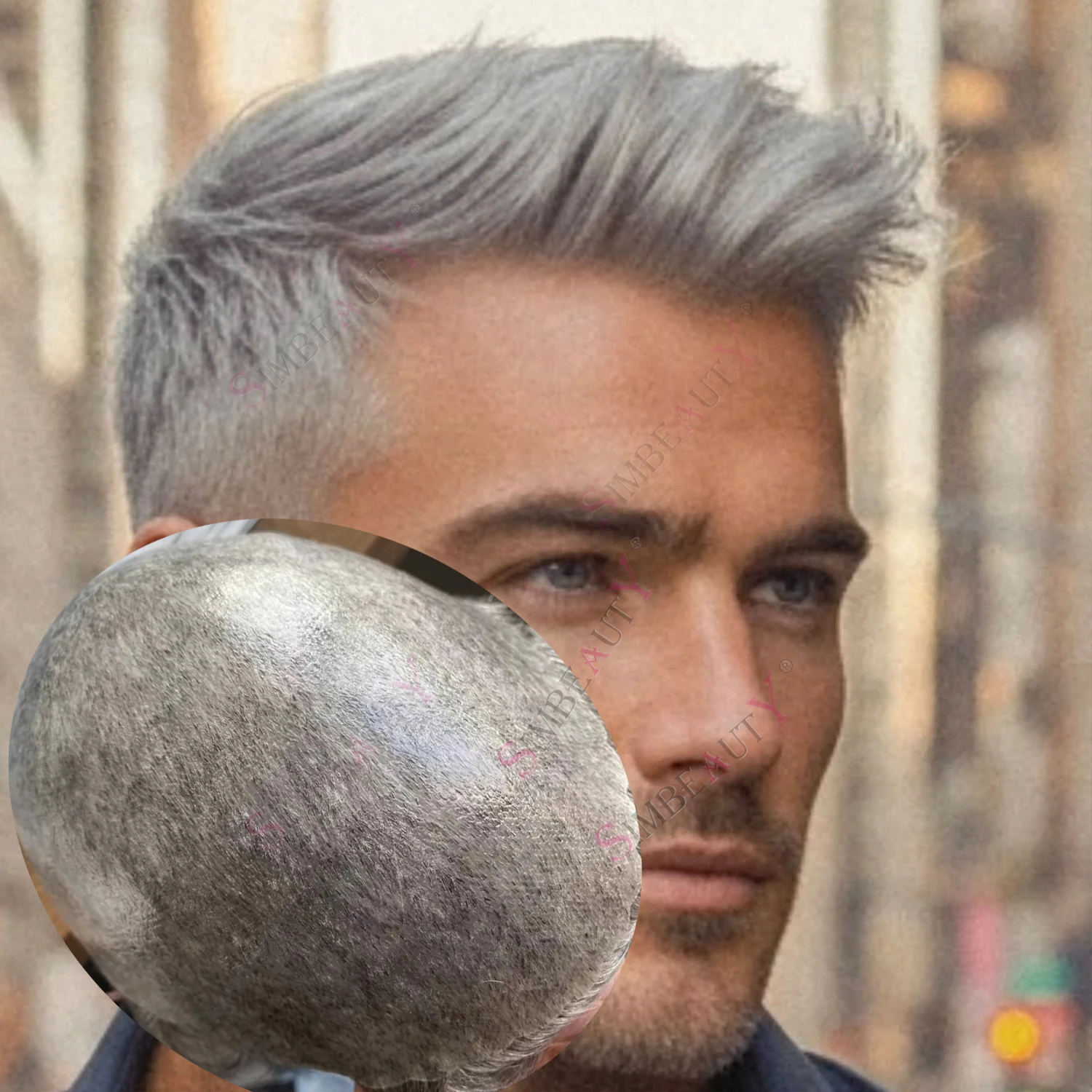 

1B80 1B65 1B40 Natural Hairline Black Grey Durable Injection Thin Skin Brown Men' Toupee Human Hair System Hairpieces Prosthesis