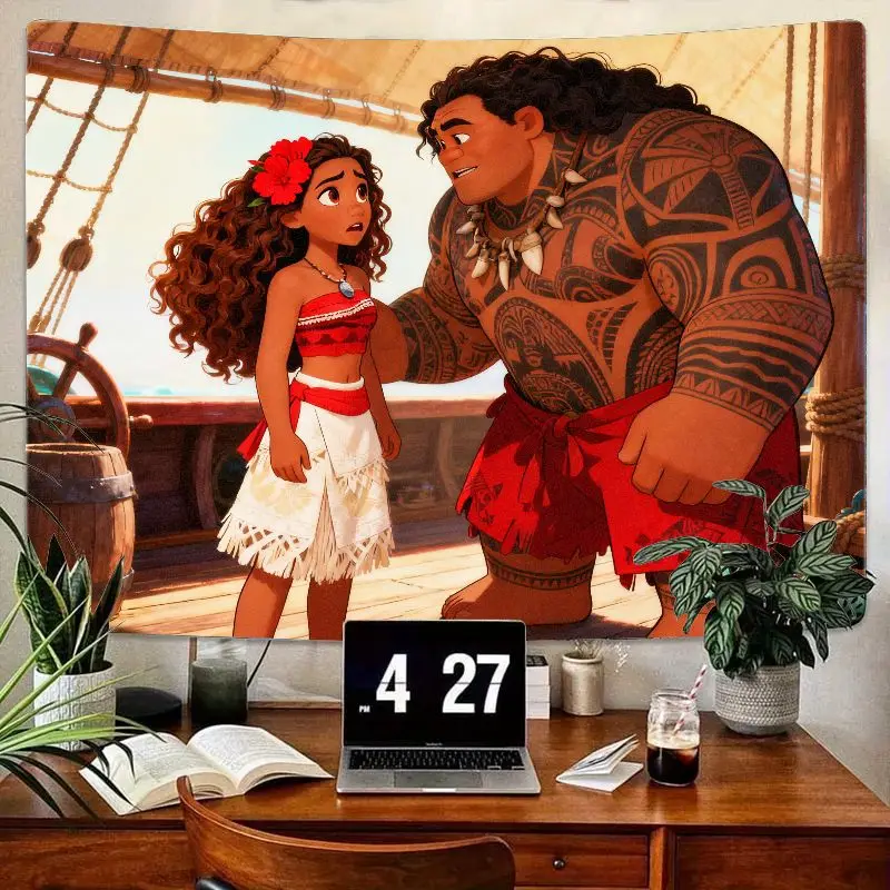 

1 шт. гобелен Disney Moana & Maui Adventure, настенное искусство из полиэстера для детей, девочек, спальни, гостиной, декор в общежитии, подарок для фанатов Диснея