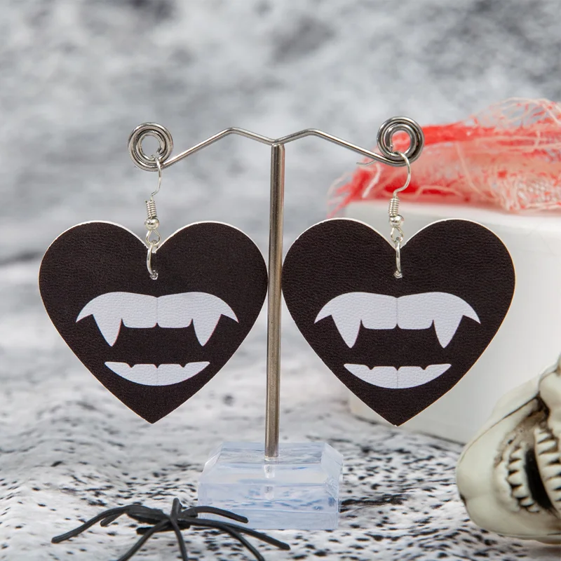 2PCS Christmas Jewelry Tooth Earrings Heart-shaped Teeth Pendant Acrylic Ear Body Ornaments New Year Gift Fashion Decoration