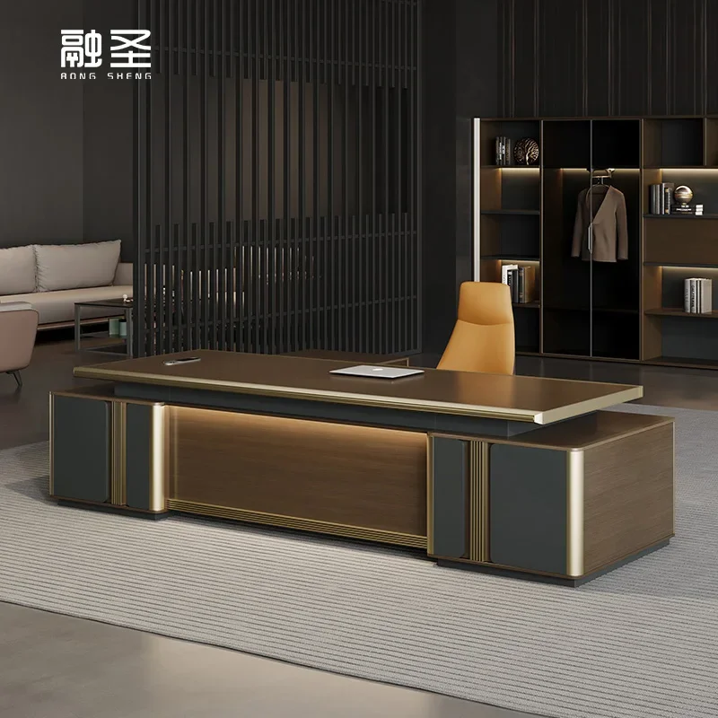 

‌Executive Office Desk Leather Top Storage Drawers Managerial Workstation Modern Luxury Furniture Wood Conference Table