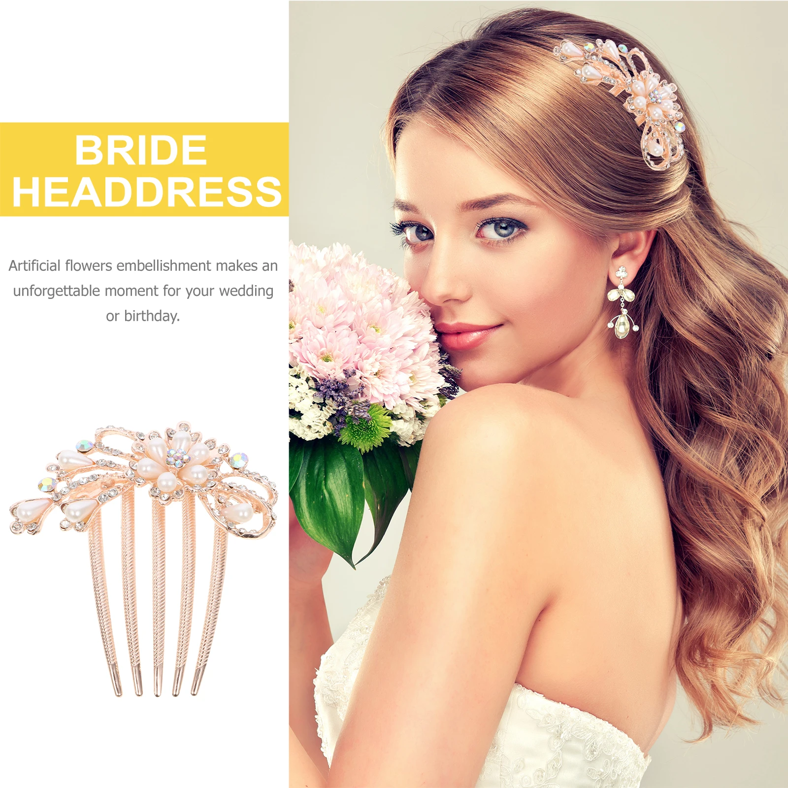 

2 Pcs Pearl Hair Comb Wedding Bridal Clips Accessories Vintage Pins for Brides Zinc Alloy Combs Side