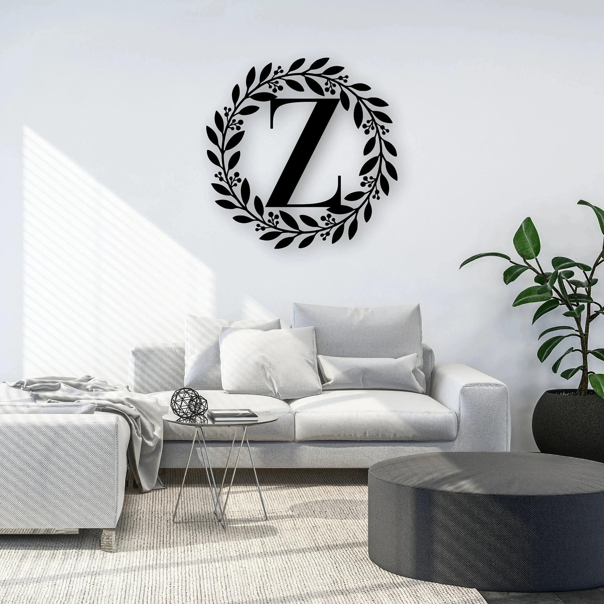 Custom Classic Initial Metal Sign Metal Circle Letter Monogram with Vines Wall Monogram Sign Couples Gift Letter Decor