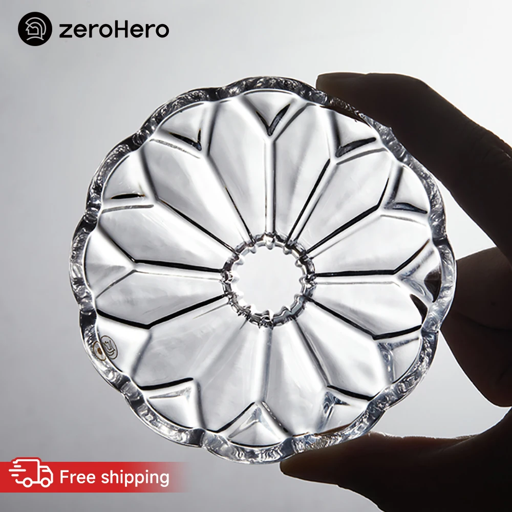 zeroHero Pour-Over Coffee Dripper Walnut Wood Base Heat Safe Glass 58 Degree Angled 12 Water Channels Filter Cup for Daily Brews