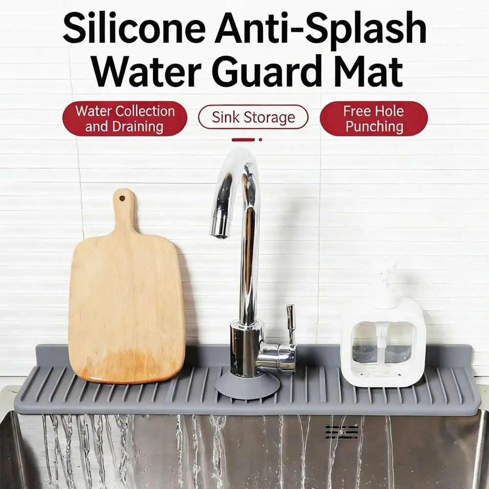 Silicone Sink Splash Guard Mat Slope Design Spliceable Kitchen Sink Holder Quick Drain Non-slip Drainage Drying Pad