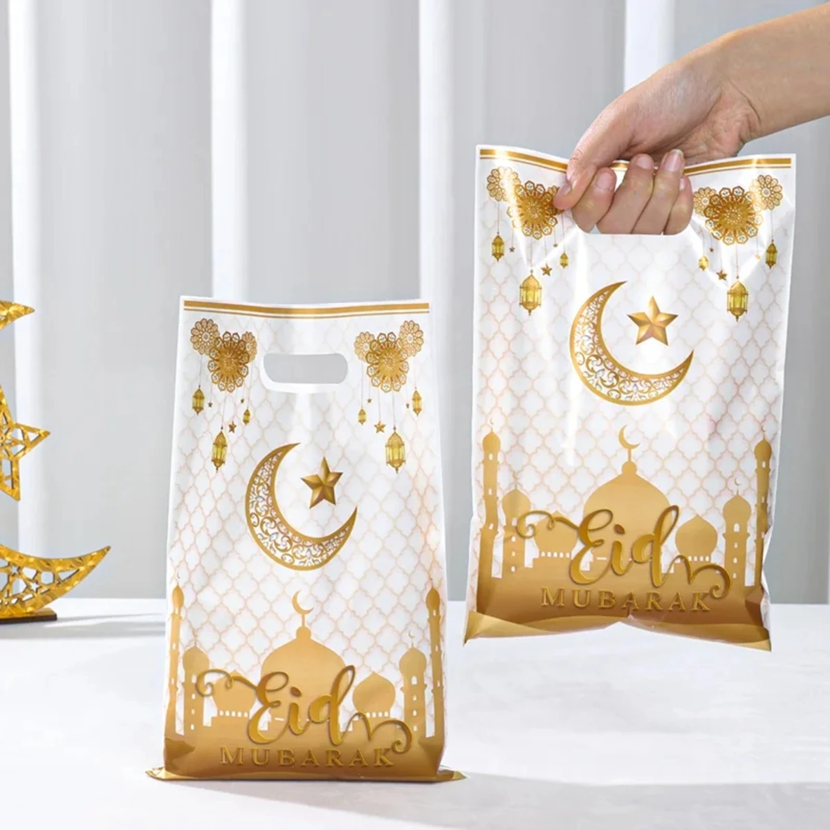 10pcs Eid Mubarak Gift Bags Plastic Candy Cookie Bag Ramadan Kareem Decoration 2025 Islamic Muslim Party Supplies Eid Gifts