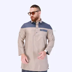 2024 New Arabian Men'S Abaya Southeast Asian Muslim Patchwork Plus Size Clothing Men'S Abaya Shirt Islamic Clothing Men