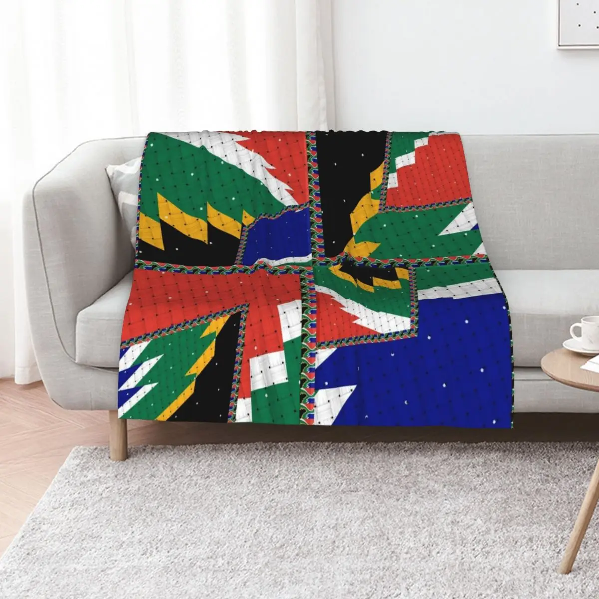 Attractive original abstract geometric artwork, inspired by the South African flag in a vintage style. Throw Blanket