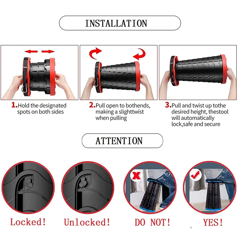 Tabouret télescopique pliant Portable épais, chaise de file d'attente de métro en plastique léger et pêche de Camping en plein air avec sac de transport