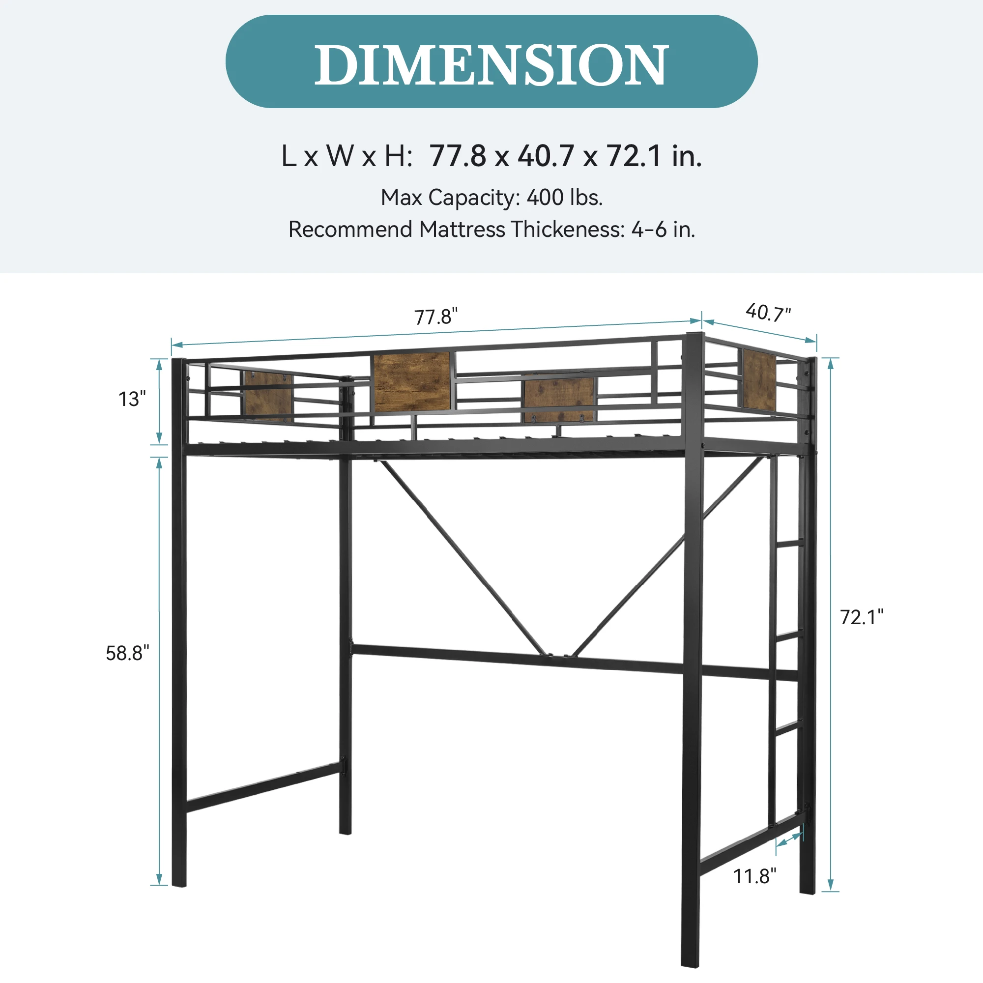 HOOMIC Twin Size Loft Bed Frame with Full Length Guardrai, Space-Saving, Sturdy Metal Construction, Easy Assembly Black Allewie