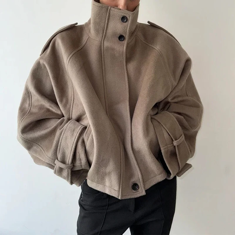 Elegante Wolljacke mit Stehkragen für Damen, Lose Passform, Lange Ärmel, Einreihig, mit Reißverschluss, Damenjacke, Herbst-Winter-Oberbekleidung 2026 – Detail 19