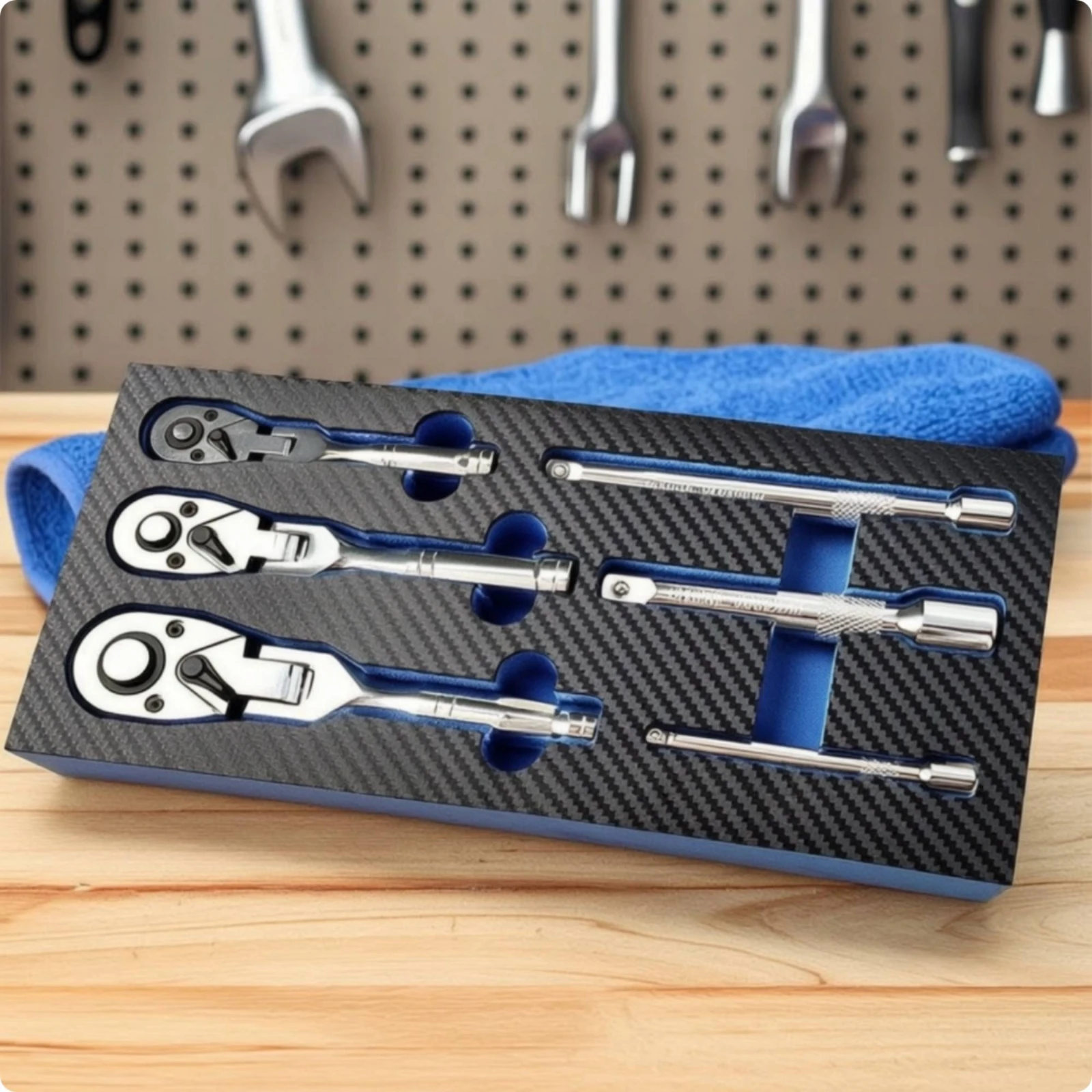 6 Pieces Mini Ratchet with Extension Bar Rust Resistant Folding Head Ratchet Set Mini Socket Set Compact Tool Portable