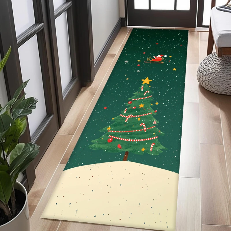 Green Christmas Tree Gift Box Snowflake graphics Runner Rug,Entryway,Laundry Room,Terrace,Non Slip Rug,Christmas Decor Gift