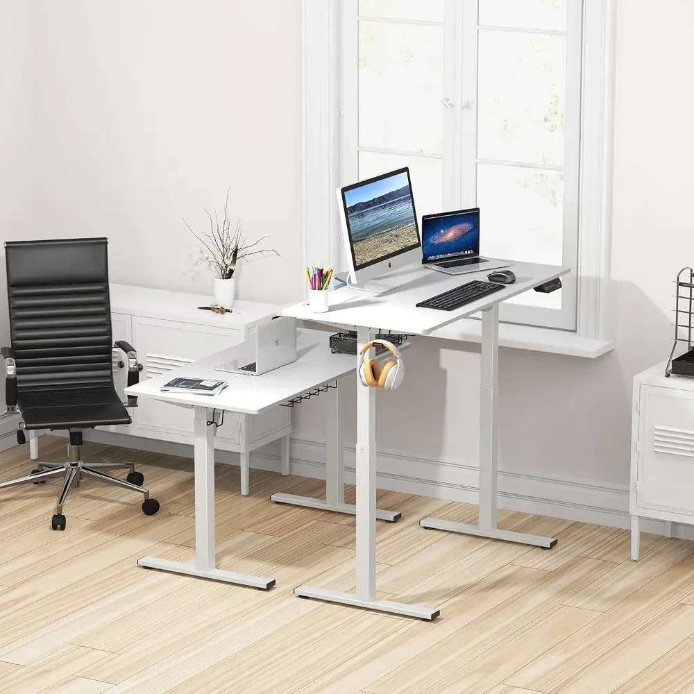 Memory Preset Electric Height Adjustable Standing Desk 48 x 24 Inches White Telescopic Height Adjustment