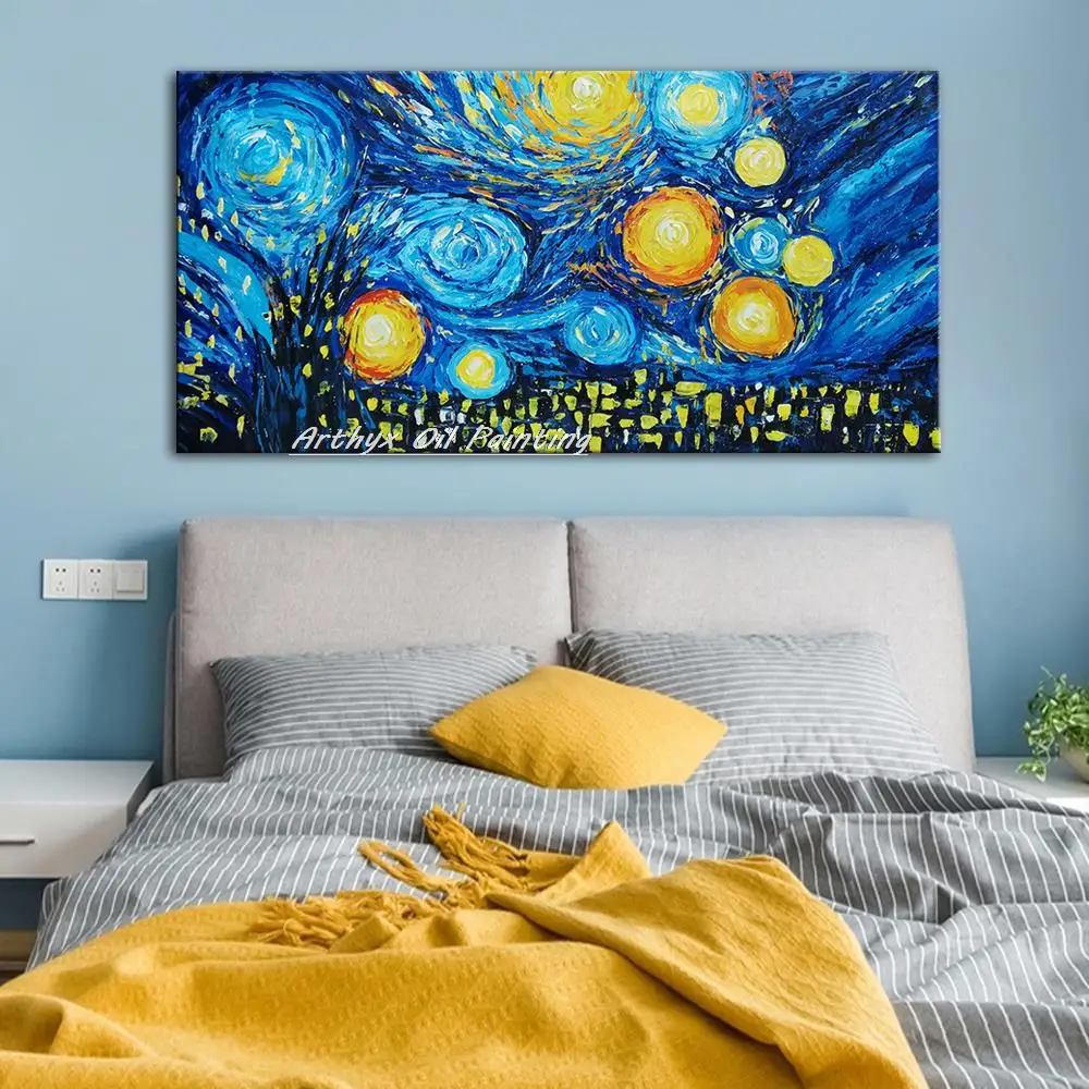 

Arthyx,Large Handmade Starry Sky Famous Oil Paintings On Canvas,Modern Knife Posters,Wall Art Picture,Room Decoration,Home Decor