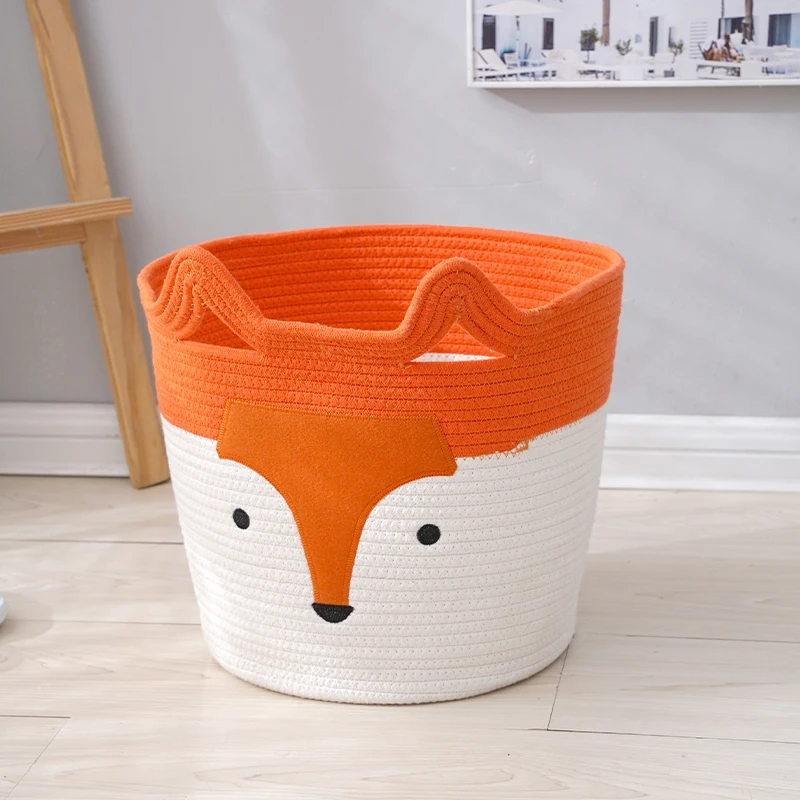 

KIDS COTTON WEAVING TOYS STORAGE BASEKT FOX FACE DETAIL FOLDABLE CLOTHING NEATENING SUNDRIES ORGANIZER WASHABLE LAUNDRY HAMPER