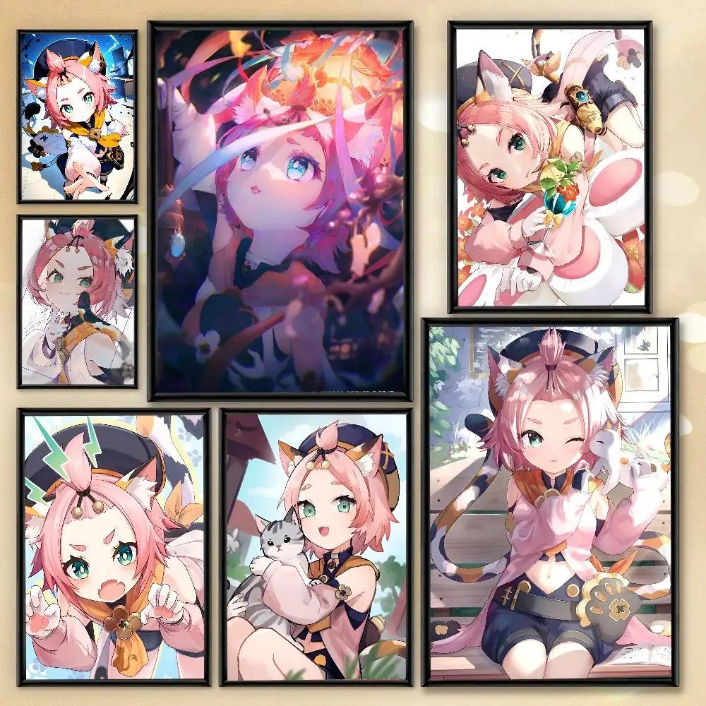 1pc Anime Genshin Impact Diona Poster Sticker Print Waterproof Wall Art For Living Room Bedroom Home Decor