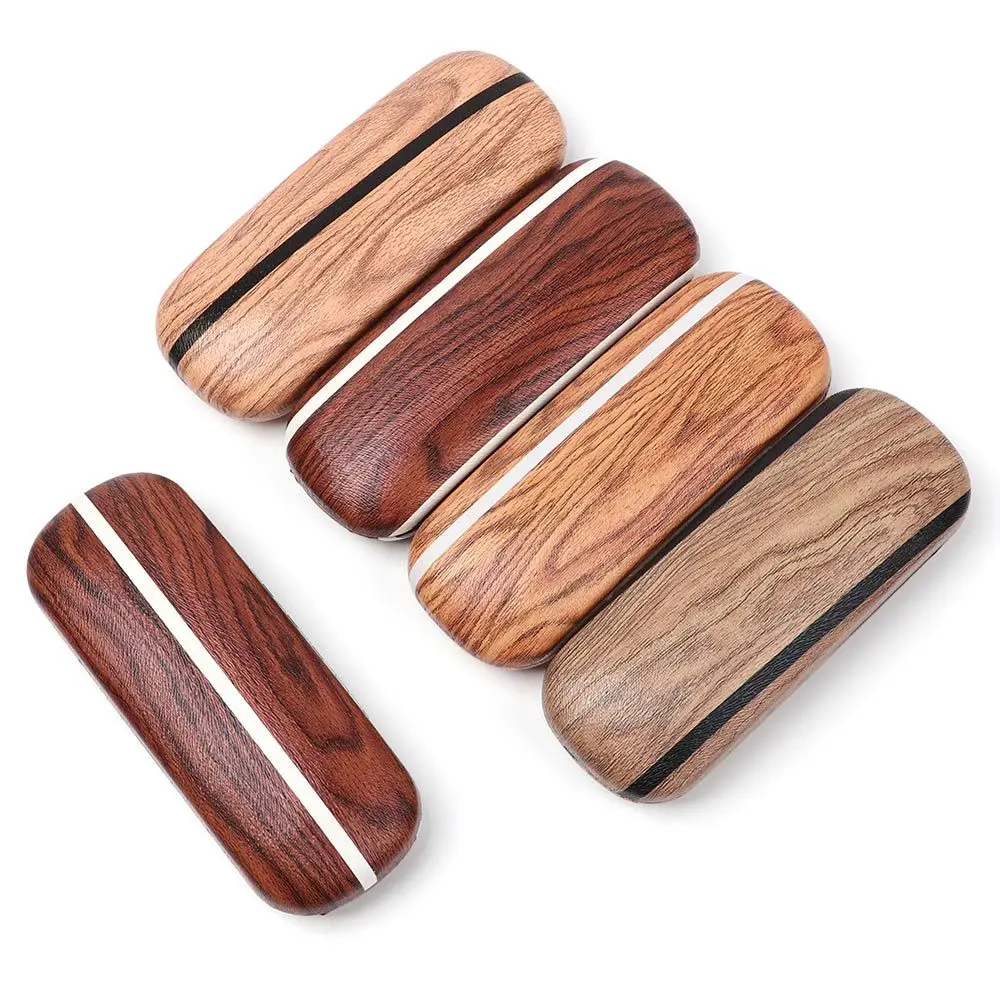 Fashion Portable Vintage Wood Grain Hard Kit Holder Reading Glasses Case for Men Women PU Leather Eyeglass Box Eyewear Protector