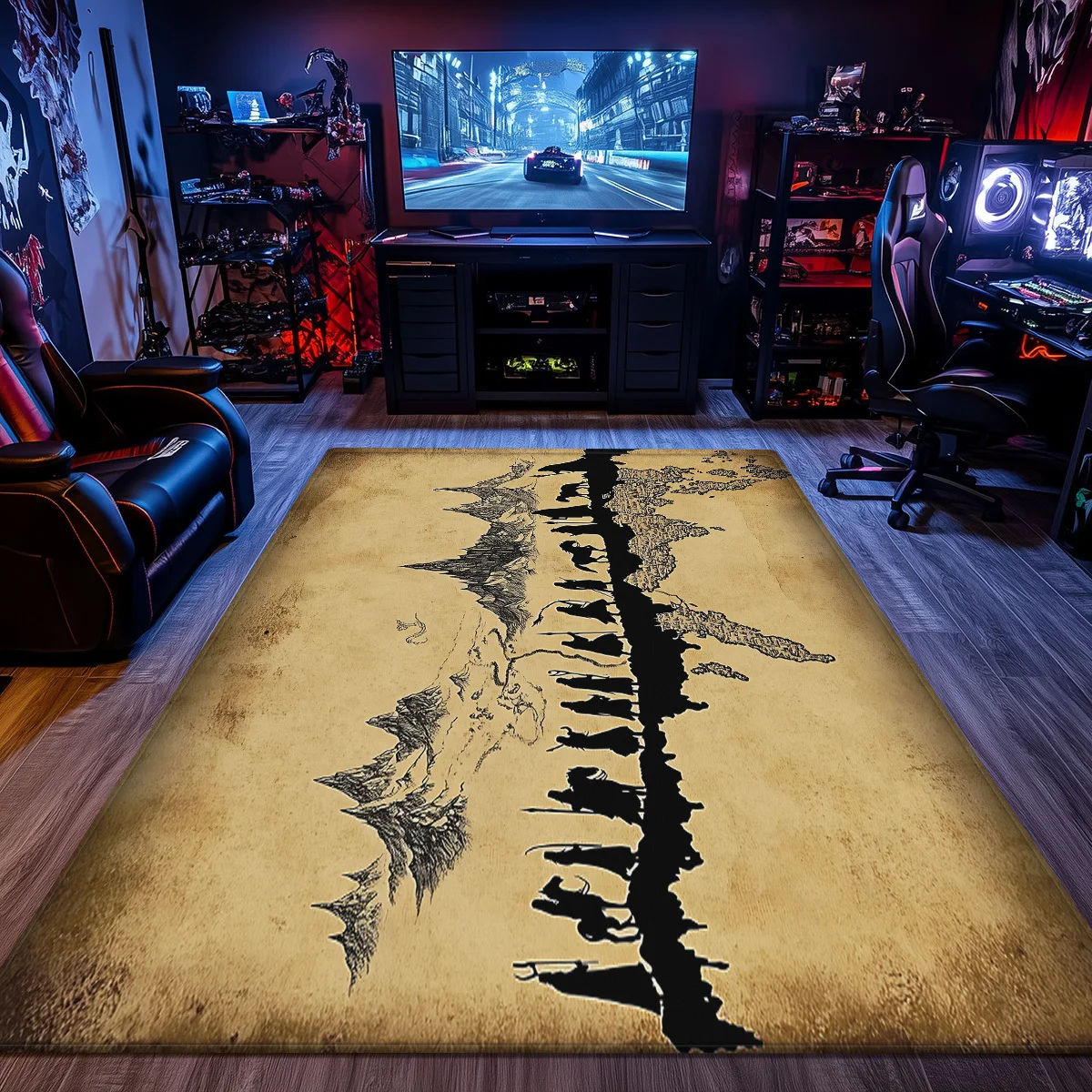 Tapis en velours avec carte du seigneur des anneaux, thème d'aventure fantastique, tapis de sol pour salon, tapis décoratif inspiré de la terre du milieu