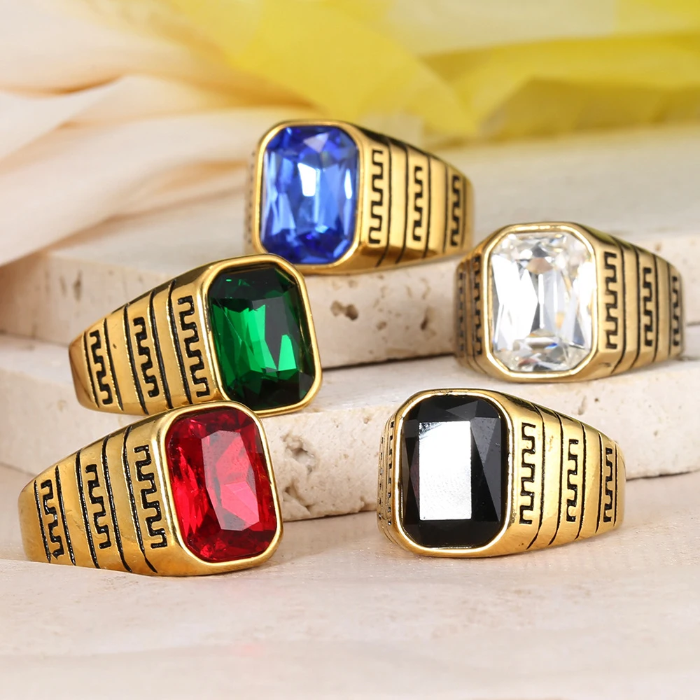 

Punk Fashion Blue Black Red Gemstone Rings for Men Women Hip Hop Stainless Steel Ring Jewelry Gift Dropshipping Never Fades