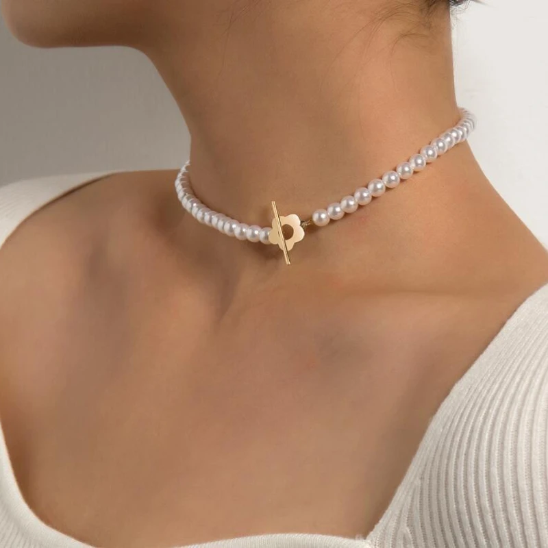 Jewelry necklace feminine black crystal bead chain versatile collarbone chain simple OT buckle flower necklace image 6