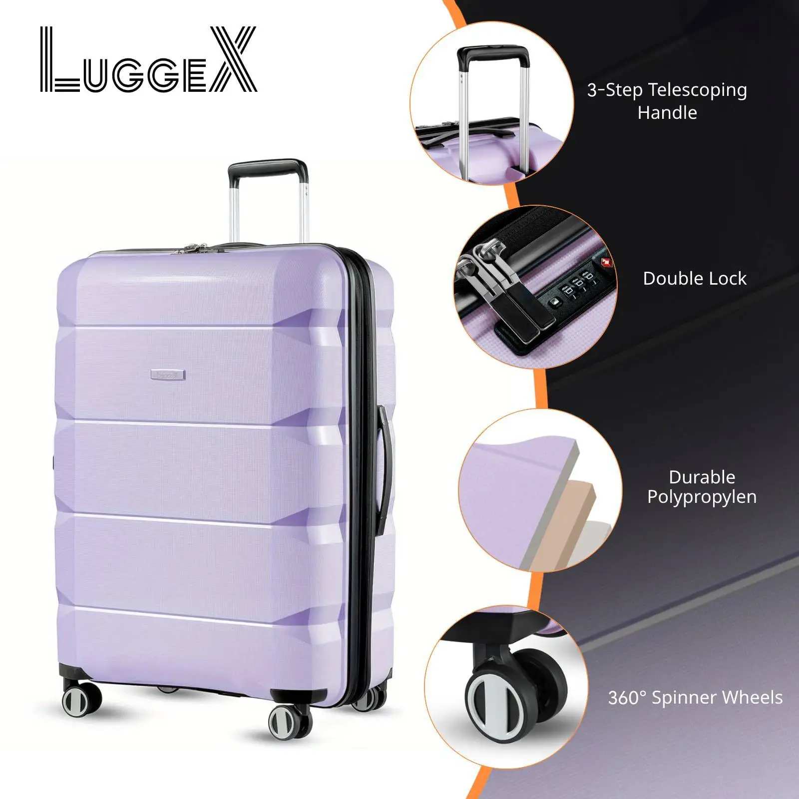 LUGGEX Checked Luggage with Spinner Wheels, PP Lightweight Suitcase for Travel (Purple, 28 Inch)