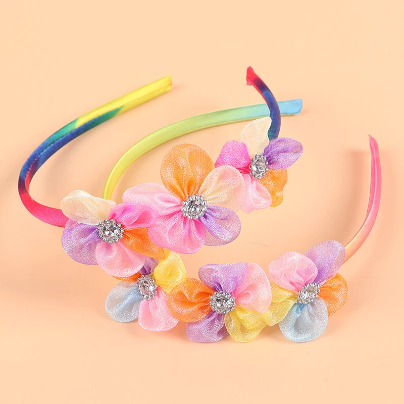Красочные обручи для волос ручной работы с цветочным узором для девочек, головные уборы, повязка на голову со стразами для девочек, аксессуары для волос, танцевальная вечеринка принцессы, милые диадемы