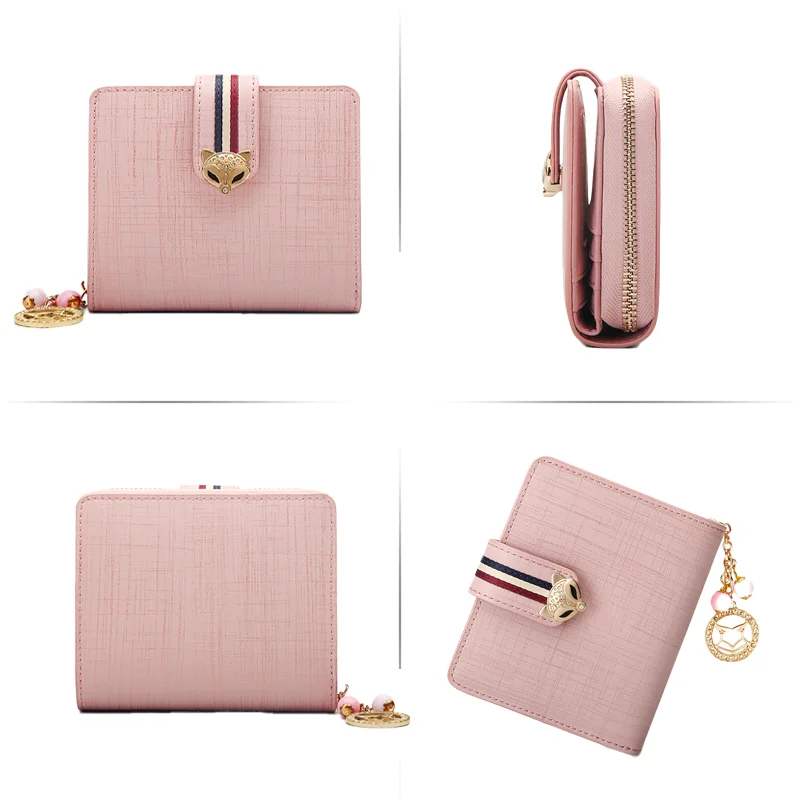 FOXER Women Split Cowhide Leather Short Wallet Cute Small Coin Purse Large Capacity Lady Multi-Card Slot Pocket Mini Clutch Bag