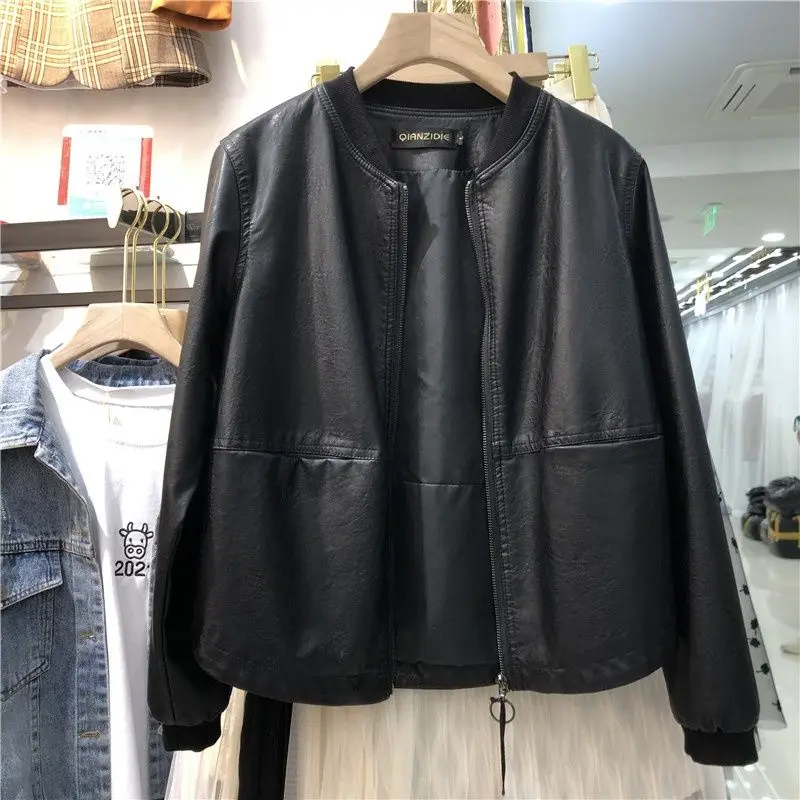 Women Faux Leather Jacket Black Casual Loose Motorcycle Biker Leather Coat Female Punk Streetwear Spring Autumn Jackets Q366