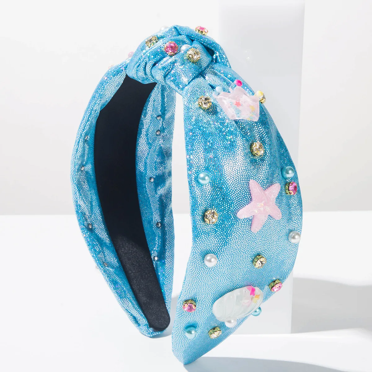 Ytterbium hair band fashionable sweet solid color knotted wide edge headband cute wind starfish shell crown accessories hair acc view 3