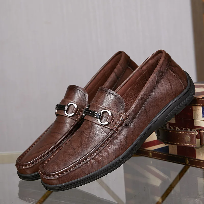 

Мужская обувь из натуральной кожи в стиле ретро, повседневная обувь из воловьей кожи, черная мужская кожаная обувь Le Fu для прогулок и вождения