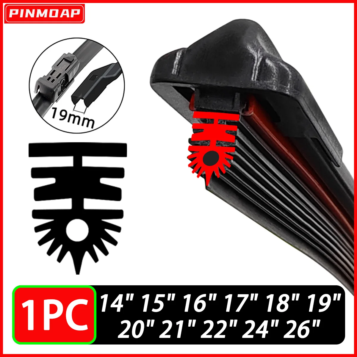 Autowischer mit 11 Schichten Gummistreifen Scheibenwischer 14"15"16"17"18"19"20"21"22"24"26" Geeignet für 19mm Autowischerblätter
